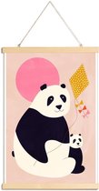 JUNIQE - Posterhanger Panda Bears -30x45 /Roze & Zwart