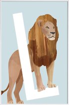 JUNIQE - Poster met kunststof lijst L Lion -30x45 /Blauw & Bruin