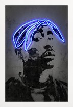 JUNIQE - Poster in houten lijst Tupac -60x90 /Blauw & Grijs