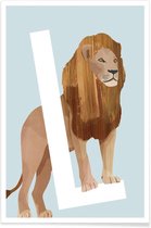 JUNIQE - Poster L Lion -20x30 /Blauw & Bruin