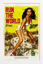 JUNIQE - Poster met houten lijst Run the World -13x18 /Geel