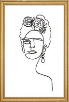 JUNIQE - Poster met houten lijst Frida Kahlo - lijntekening -30x45
