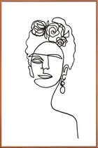 JUNIQE - Poster met kunststof lijst Frida Kahlo - lijntekening -40x60