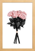 JUNIQE - Poster met houten lijst Roze boeket illustratie -20x30 /Roze