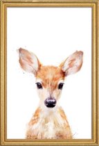 JUNIQE - Poster met houten lijst Hertje illustratie -13x18 /Bruin &