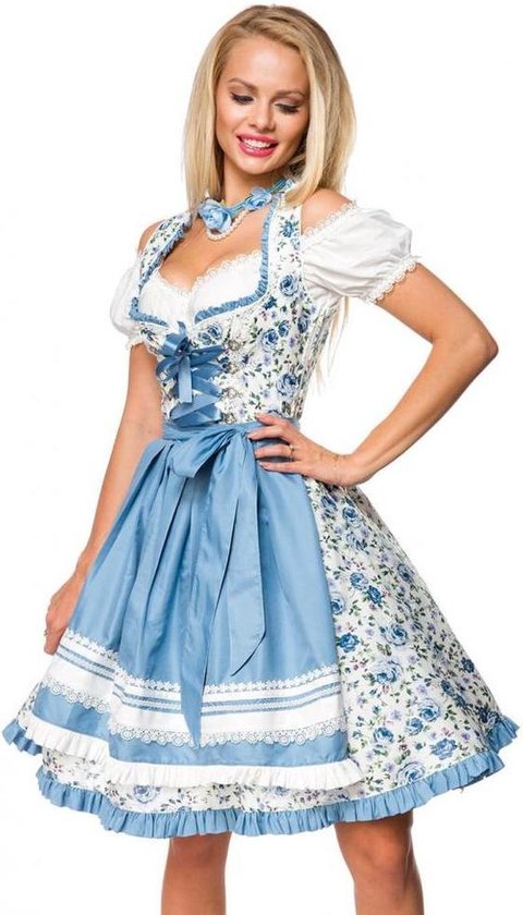 Dirndline - Romantic Dirndl Kostuum jurk - Oktoberfest - L - Wit/Blauw
