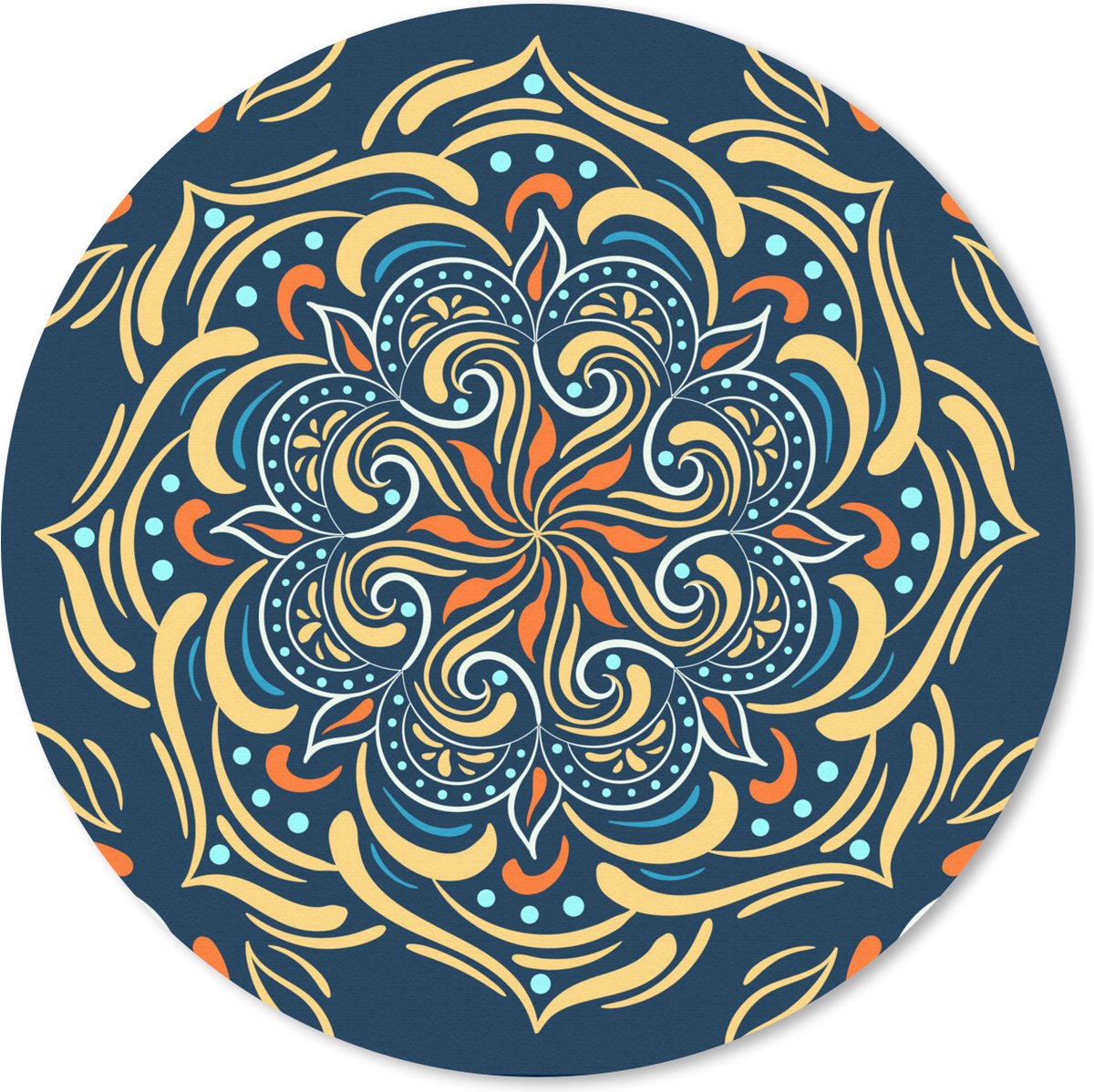 Muismat Vierkant patroon 1:1 - Vierkant patroon met een gedetailleerde en gele mandala op een donkere achtergrond Muismat rond - 30x30 cm - Muismat met foto