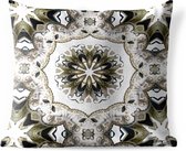 Sierkussen Mandala voor buiten - Zwart wit gekleurde mandala - 40x40 cm - vierkant weerbestendig tuinkussen / tuinmeubelkussen van polyester