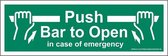 Push bar to open - in case of emergency - glow in the dark - 300 x 100 mm - evacuatie pictogram - nalichtend - sticker - veiligheidssticker