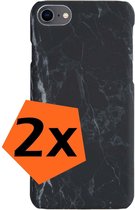 Hoes voor iPhone 8 Hoesje Marmeren Case Zwart - Hardcover Hoes Marmer Zwart Backcase - Hoes voor iPhone 8 Marmer Hoes - Zwart Marmer Hoesje 2 Stuks