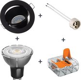 Led Inbouwspot - MR16 Armatuur Rond Zwart Kantelbaar met GU10 Spot - 7.5W - 2700K