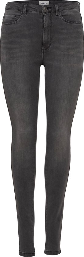Grijze skinny jeans met knoopsluiting, voorkant.