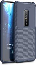 Voor Vivo v17 pro Carbon Fibre Texture Shockproof TPU Case (Blauw)