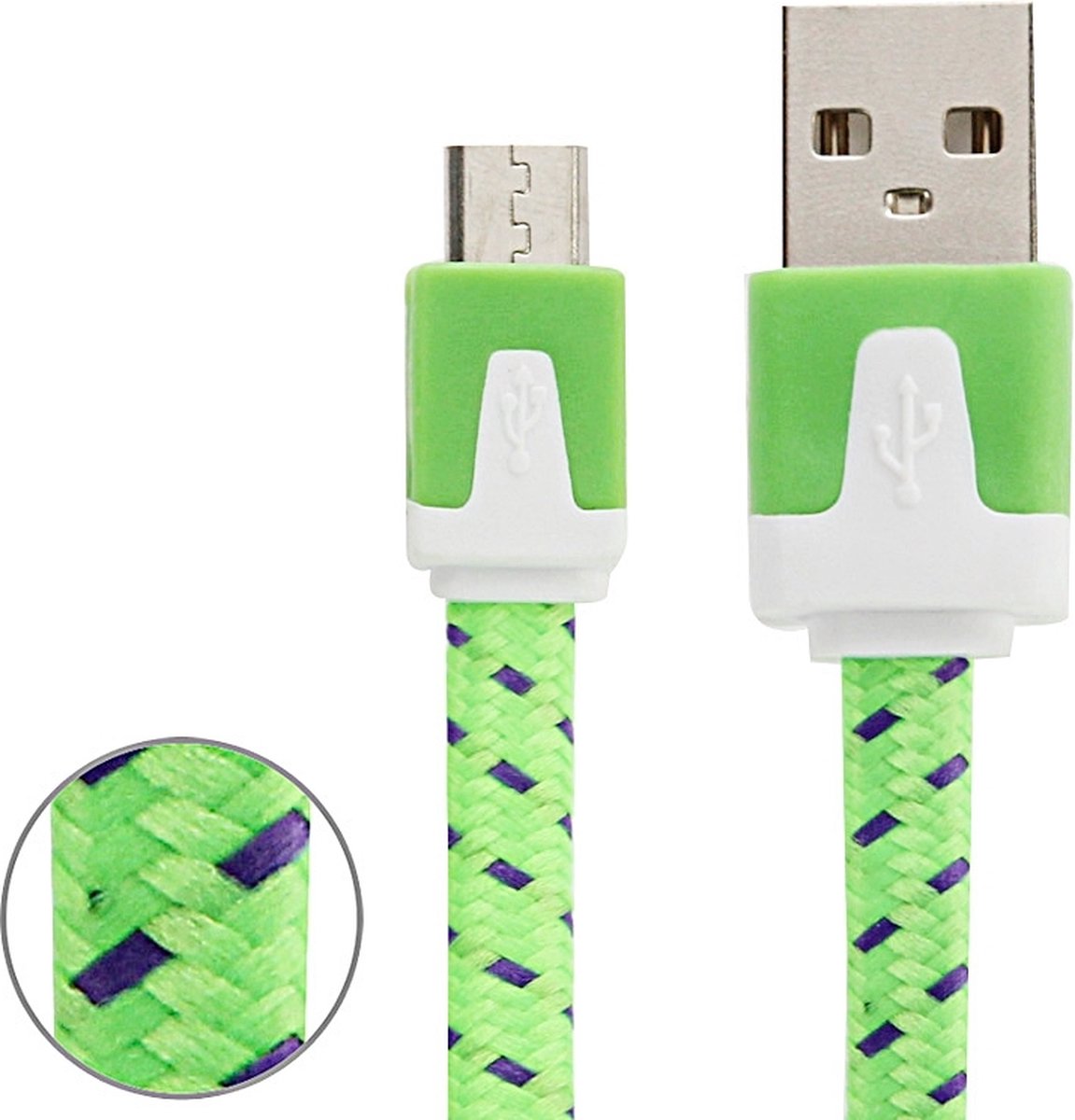 1m geweven stijl Micro USB naar USB Data / oplaadkabel, voor Samsung / Huawei / Geschikt voor Xiaomi / Meizu / LG / HTC en andere smartphones (groen)