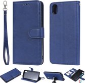 Voor Huawei Honor 8s / Y5 (2019) Effen kleur Horizontaal Flip beschermhoes met houder & kaartsleuven & portemonnee & fotolijst & lanyard (blauw)