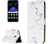 Voor Huawei P8 Lite (2017) Wit marmerpatroon Horizontale flip lederen beschermhoes met houder en kaartsleuven en portemonnee