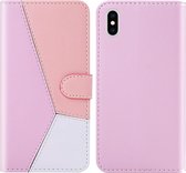 Voor iPhone XS / X Tricolor stiksels Horizontale Flip TPU + PU lederen tas met houder & kaartsleuven & portemonnee (roze)