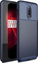 Carbon Fiber Texture Shockproof TPU Case voor OnePlus 7 Pro (Blauw)