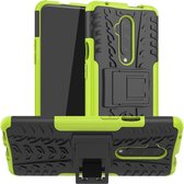 Voor OnePlus 7T Pro Tire Texture TPU + PC schokbestendige hoes, met houder (groen)