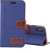 Dibase denim texture horizontale flip lederen case voor iPhone XS, met houder en kaartsleuven (donkerblauw)