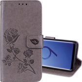 Voor Galaxy S9 Rose reliëf horizontaal spiegelen milieu PU lederen draagtas met houder & kaartsleuven & portemonnee (zwart)