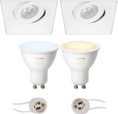 PHILIPS HUE - LED Spot Set GU10 - White Ambiance - Bluetooth - Prima Nivas Pro - Inbouw Vierkant - Mat Wit - Trimless - Kantelbaar - 150mm