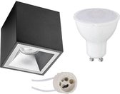 Opbouwspot Set - Prima Cliron Pro - GU10 Fitting - Opbouw Vierkant - Mat Zwart/Zilver - 4W - Warm Wit 3000K - Verdiept - 90mm