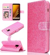 Voor Samsung Galaxy A8 (2018) Glitterpoeder Horizontaal Flip Leren Hoesje met Kaartsleuven & Houder & Fotolijst & Portemonnee (Roze)