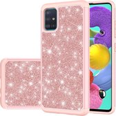 Voor Samsung Galaxy A51 Glitterpoeder Contrast Skin Schokbestendig Silicone + PC Beschermhoes (Rose Gold)