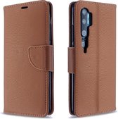 Voor xiaomi cc9 pro litchi textuur pure kleur horizontale flip pu lederen tas met houder & kaartsleuven & portemonnee & lanyard (bruin)