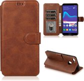 Voor Huawei Y9 2018 Kalf Textuur Magnetische Gesp Horizontale Flip Lederen Case met Houder & Kaartsleuven & Portemonnee & Fotolijst (Koffie)