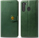 Voor Samsung Galaxy A21 US Edition Retro effen kleur lederen gesp telefoonhoes met lanyard & fotolijst & kaartsleuf & portemonnee & standaardfunctie (groen)