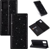 Voor Samsung Galaxy A71 ultradunne glitter magnetische horizontale flip lederen tas met houder en kaartsleuven (zwart)