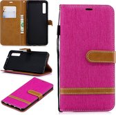 Kleurafstemming Denim Texture Leather Case voor Galaxy A7 / A750, met houder & kaartsleuven & portemonnee & lanyard (roze rood)