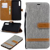 Kleurafstemming Denim Texture Leather Case voor Galaxy A7 / A750, met houder & kaartsleuven & portemonnee & lanyard (grijs)