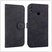 Voor Huawei Y7 2019 geperst afdrukpatroon Horizontale flip PU lederen tas met houder & kaartsleuven & portemonnee & & draagkoord (zwart)