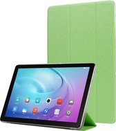Horizontale leren flip-case met zijdetextuur en drievoudige houder voor Galaxy Tab T510 (groen)