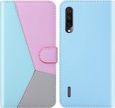 Voor Xiaomi Mi A3 Lite / Mi CC9 Tricolor stiksels Horizontaal Flip TPU + PU lederen tas met houder & kaartsleuven & portemonnee (blauw)