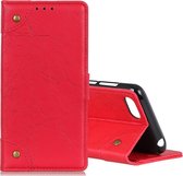 Voor Alcatel 1V (2019) koperen gesp Retro Crazy Horse-textuur Horizontale flip lederen tas met houder en kaartsleuven en portemonnee (rood)