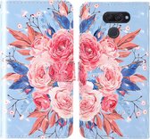 Voor LG K50 3D-schilderij Gekleurd tekenpatroon Horizontaal Flip TPU + PU lederen tas met houder & kaartsleuven & portemonnee & draagkoord (gekleurde bloemen)