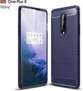 Voor OnePlus 8 Brushed Texture Carbon Fibre Shockproof TPU Case (Navy Blue)