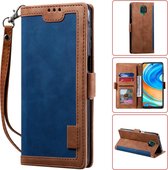Voor Xiaomi Redmi Note 9 Retro Splicing Horizontale Flip Leather Case met kaartsleuven & houder & portemonnee (blauw)