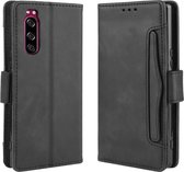 Voor Sony Xperia 5 portemonnee stijl skin feel kalf patroon lederen tas met aparte kaartsleuf (zwart)