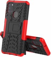 Voor Samsung Galaxy A21s Tyre Texture Shockproof TPU + PC beschermhoes met houder (rood)