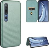 Voor Geschikt voor Xiaomi Mi 10 Pro 5G Koolstofvezel Textuur Magnetisch Horizontaal Flip TPU + PC + PU lederen tas met kaartsleuf (groen)