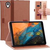 Voor lenovo m8 retro textuur pu + tpu horizontale flip lederen tas met houder en kaartsleuven en draagriem (bruin)