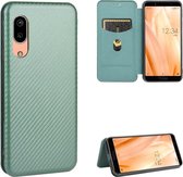 Voor Sharp Aquos Sense 3 Lite Koolstofvezel Textuur Magnetische Horizontale Flip TPU + PC + PU lederen tas met kaartsleuf (groen)