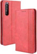 Voor Sony Xperia 5 II Magnetische Gesp Retro Crazy Horse Textuur Horizontale Flip Leren Case met Houder & Kaartsleuven & Fotolijst (Rood)