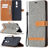 Voor Nokia 2.4 kleuraanpassing denim textuur lederen tas met houder & kaartsleuven & portemonnee & lanyard (grijs)