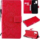 Voor OnePlus Nord N100 Sun Embossing Pattern Horizontale Flip lederen hoes met kaartsleuf & houder & portemonnee & lanyard (rood)